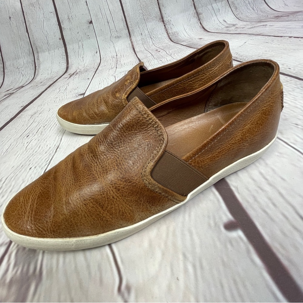 FRYE Dylan men's cognac brown leather slip-on loafer shoes, size 9.5 - Picture 5 of 15